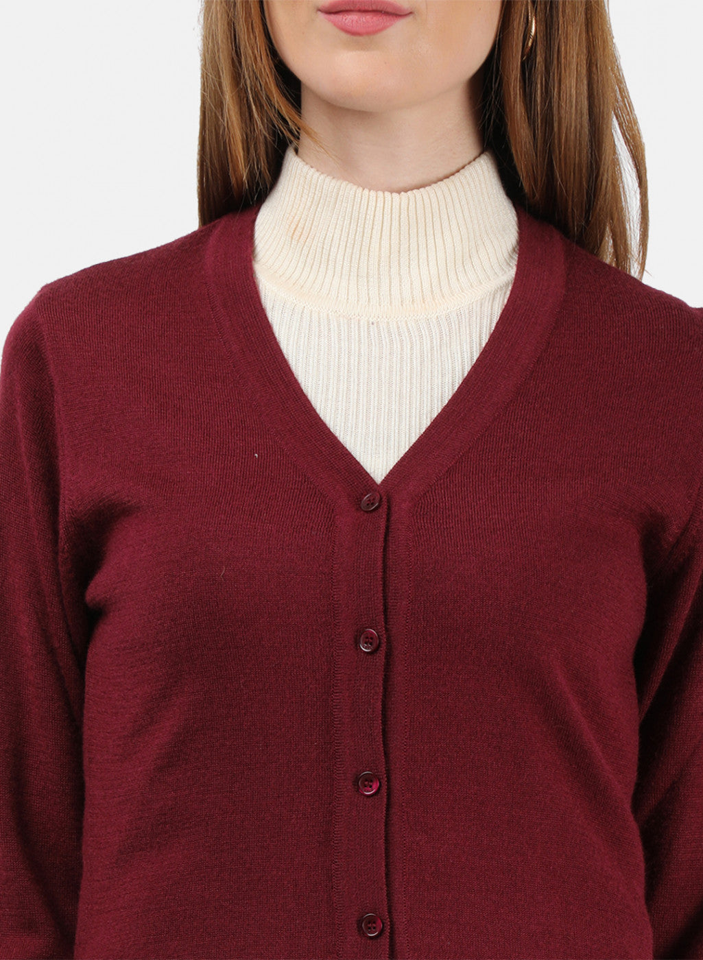 Women Maroon Solid Cardigan