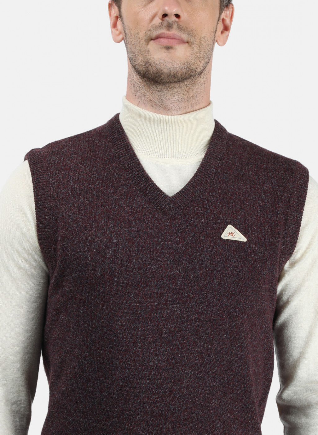 Men Maroon & Grey Solid Sweater