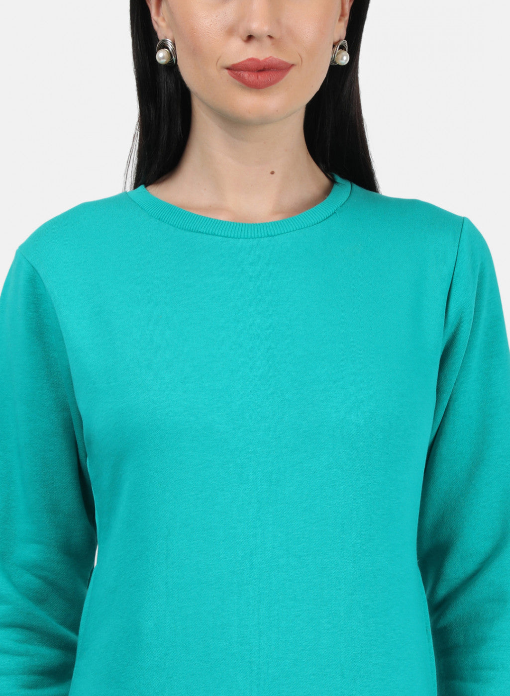 Women Green Plain Sweatshirt