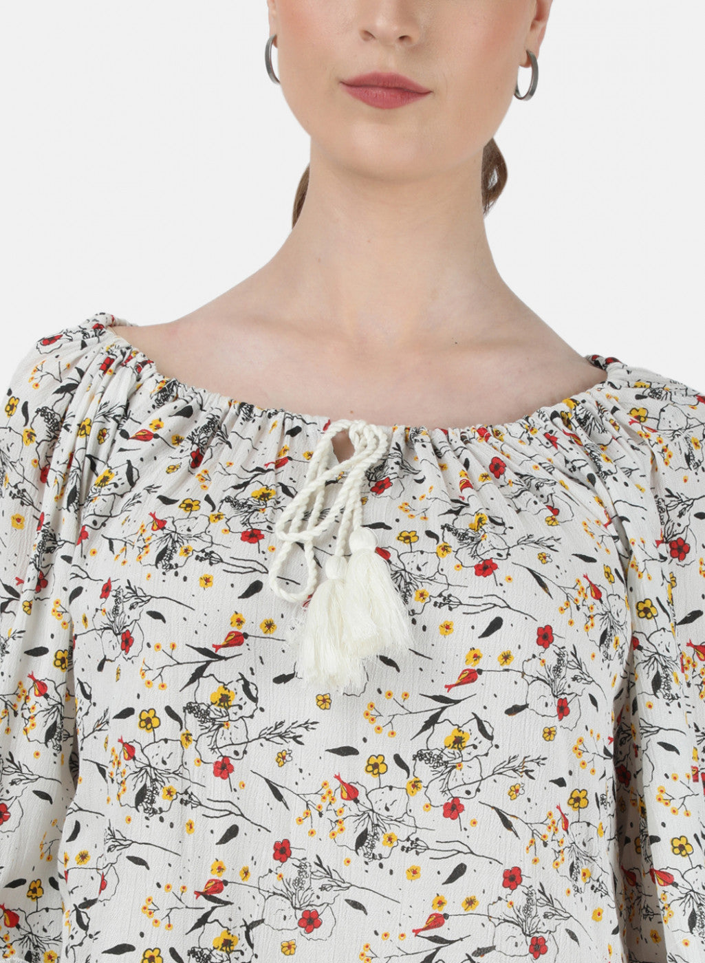 Womens Off White Printed Top