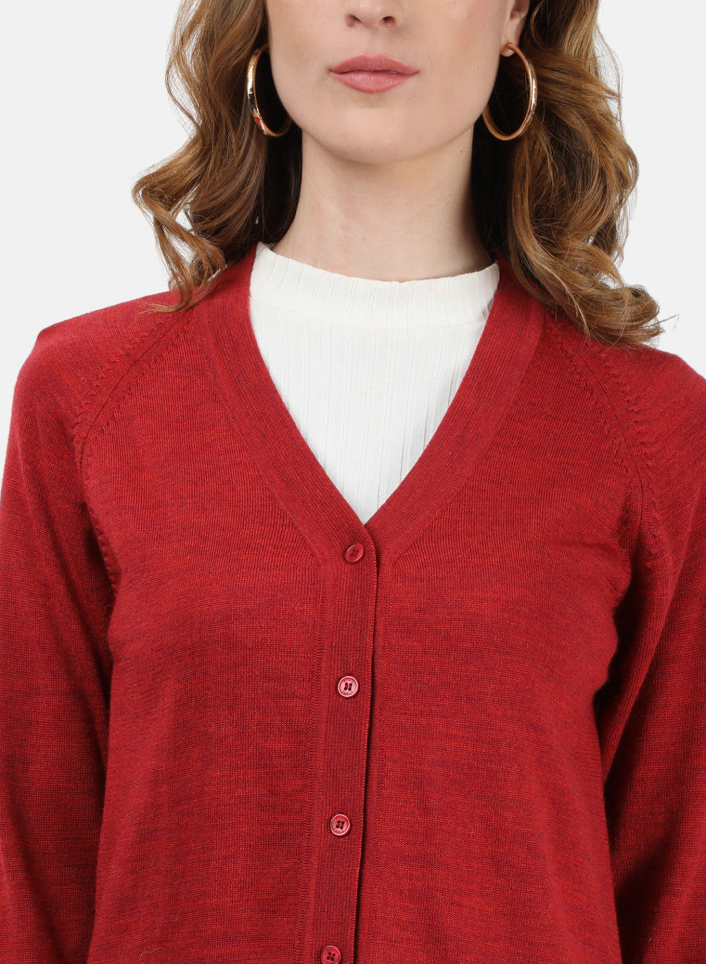 Women Red Solid Cardigan