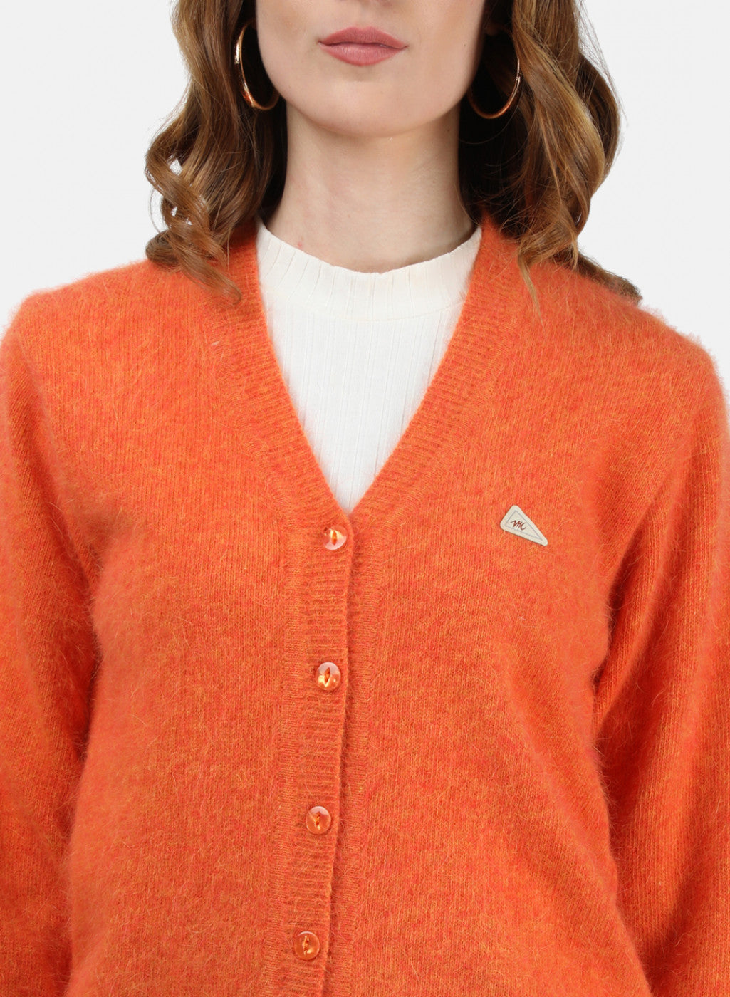 Women Orange Solid Cardigan