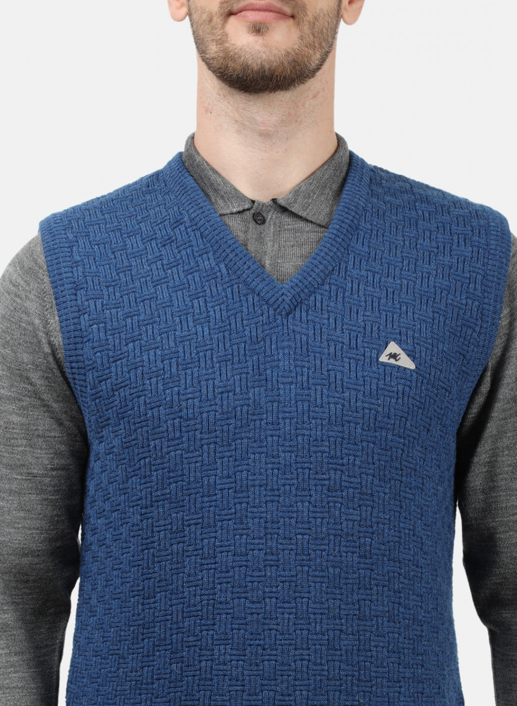 Men Blue Self Sweater