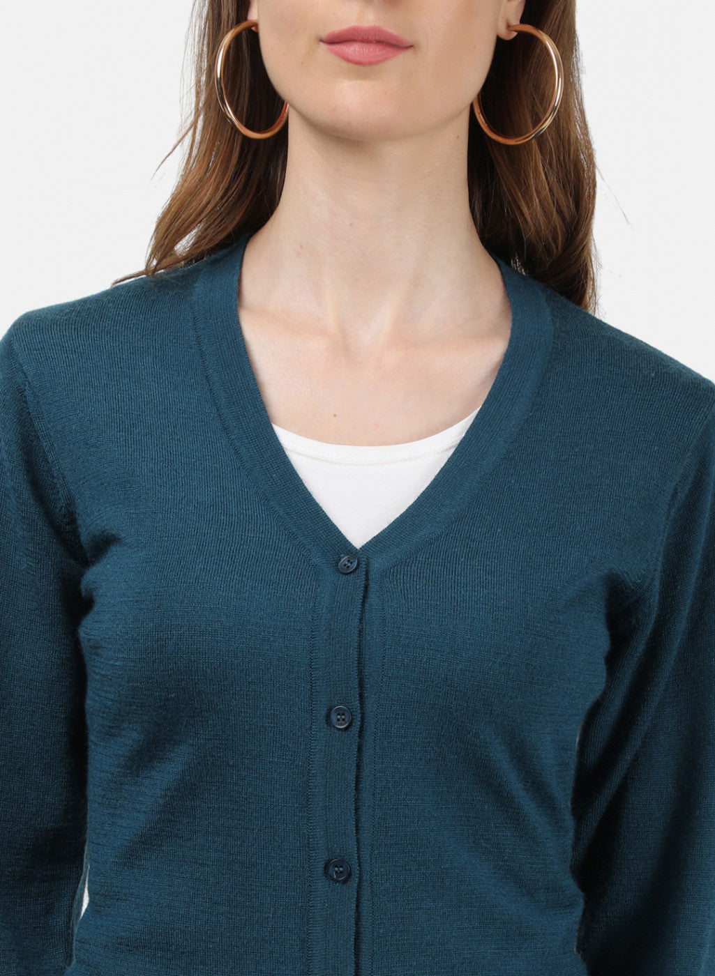 Women Teal Blue Solid Cardigan