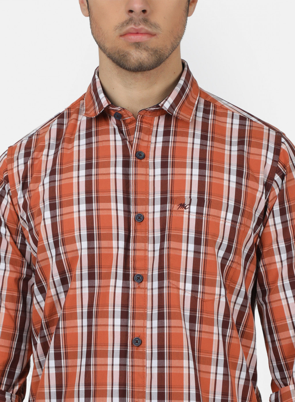 Men Orange Check Shirts