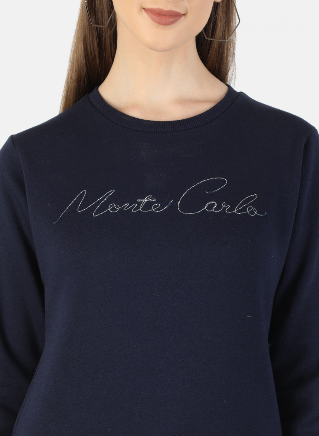 Women Navy Blue Embroidered Sweatshirt