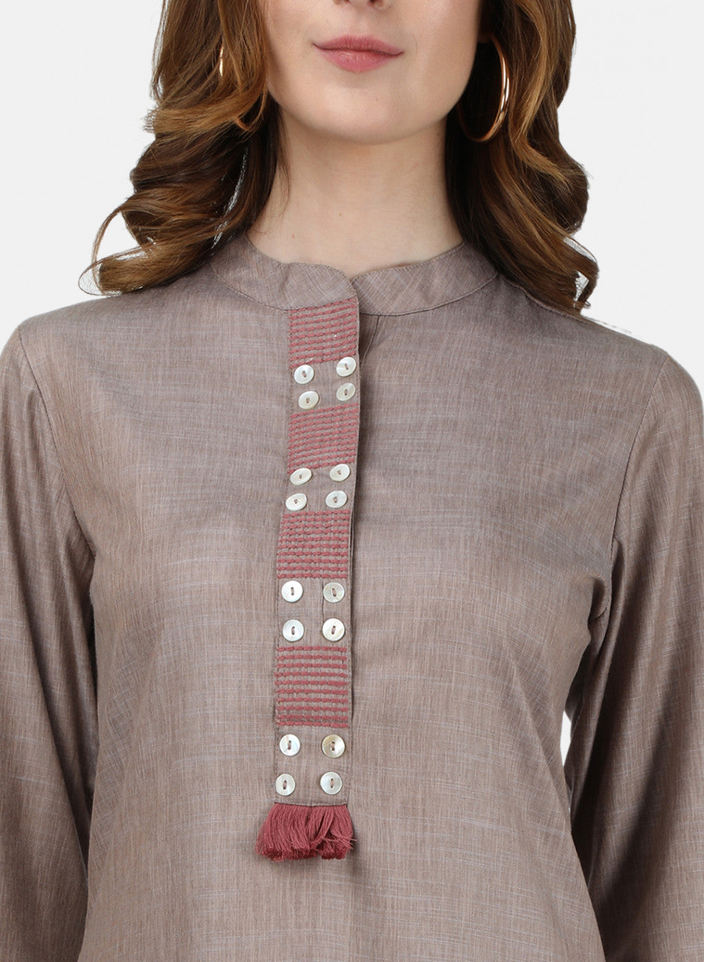 Womens Brown Embroidered Tunic