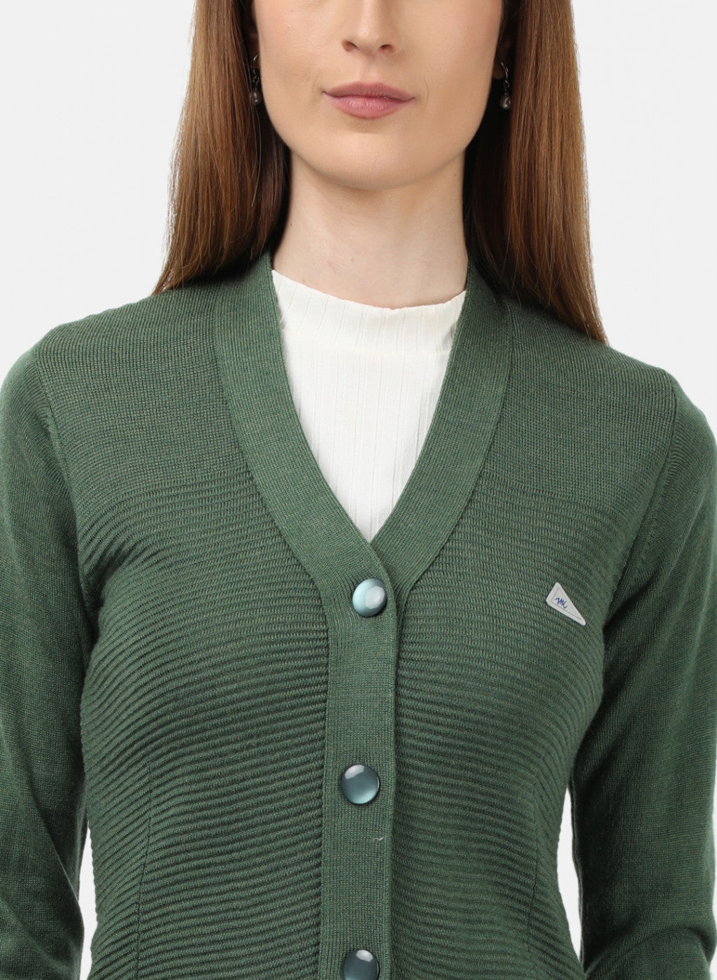 Women Green Self Design Cardigan