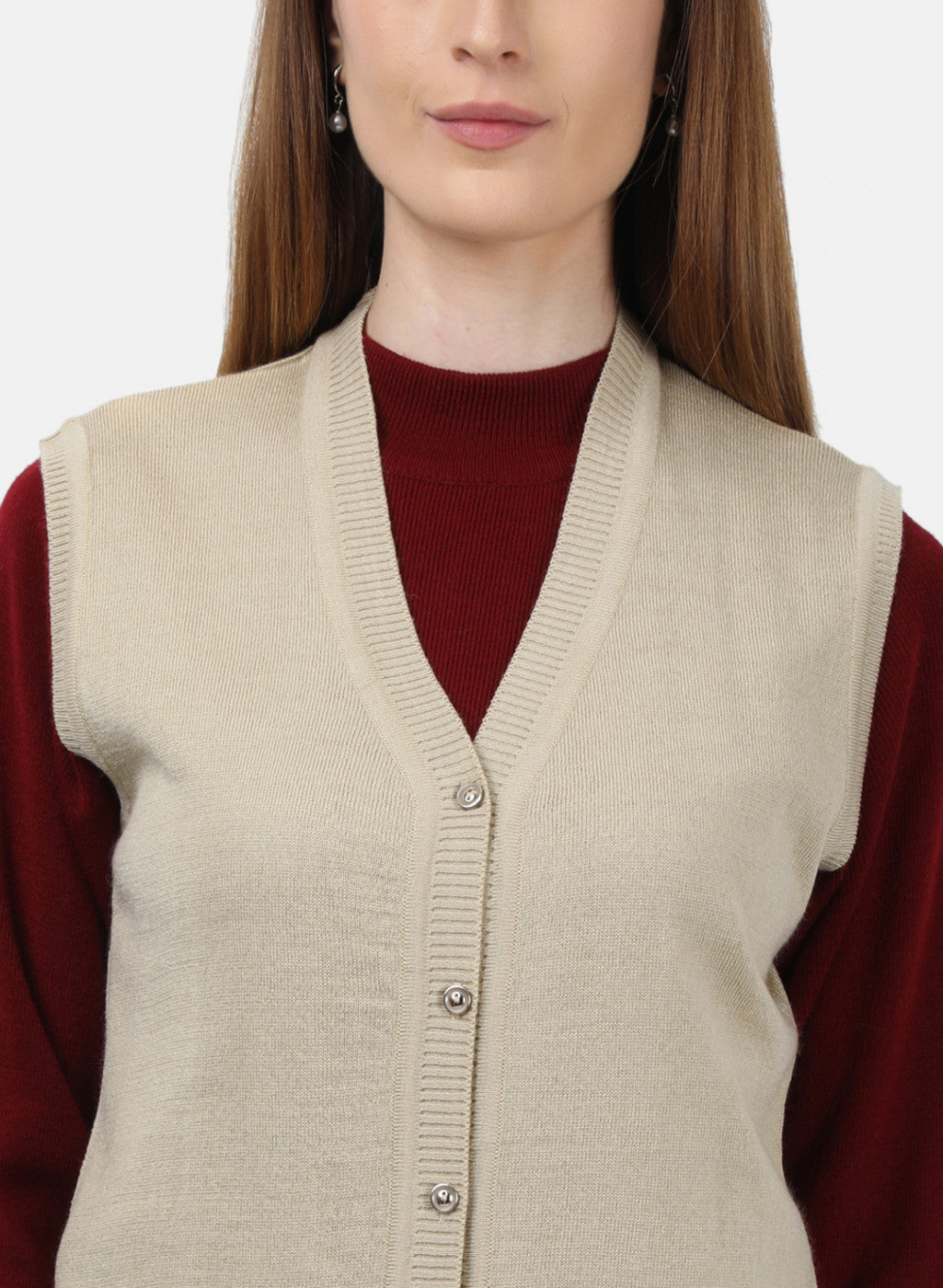 Women Beige Solid Cardigan