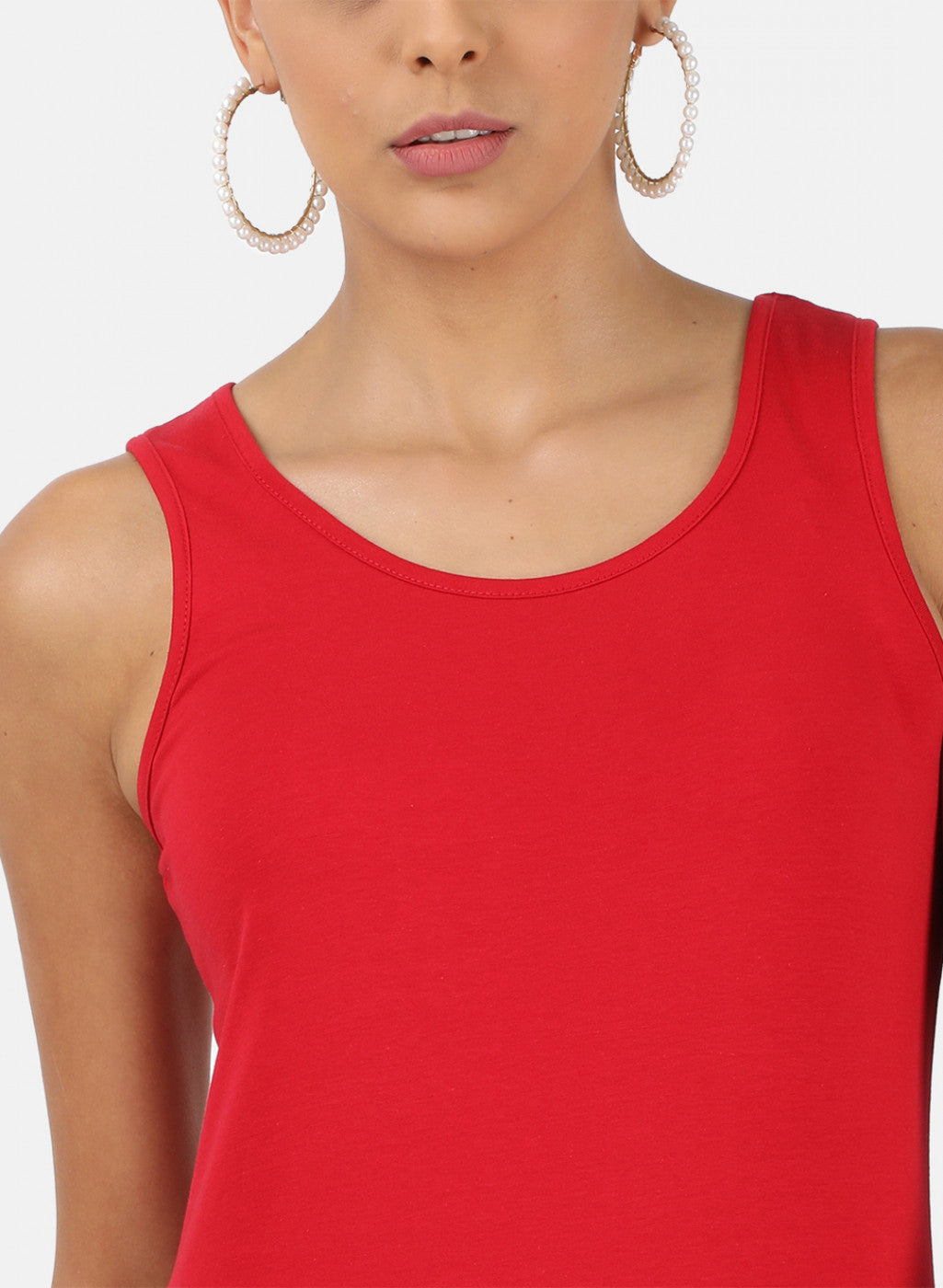 Womens Red Plain Spaghetti