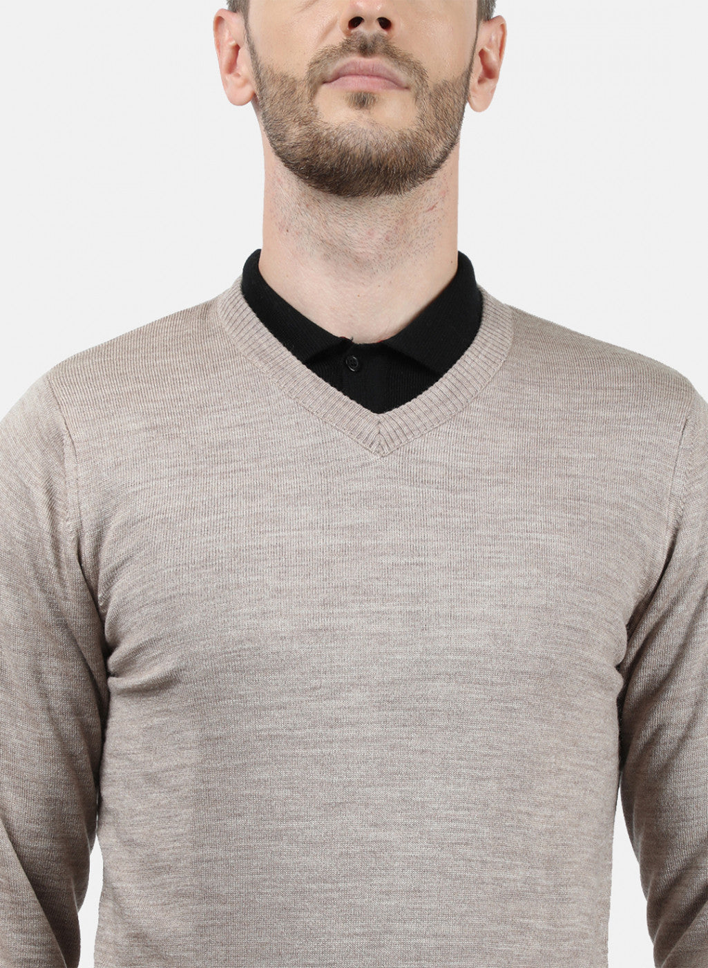 Men Beige Solid Pullover