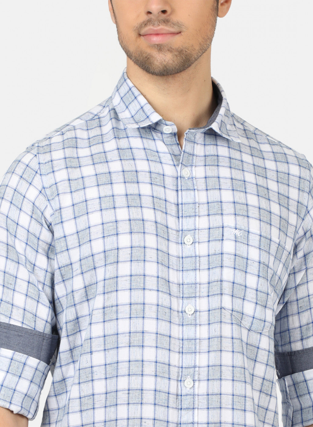 Men Grey & Blue Check Shirts