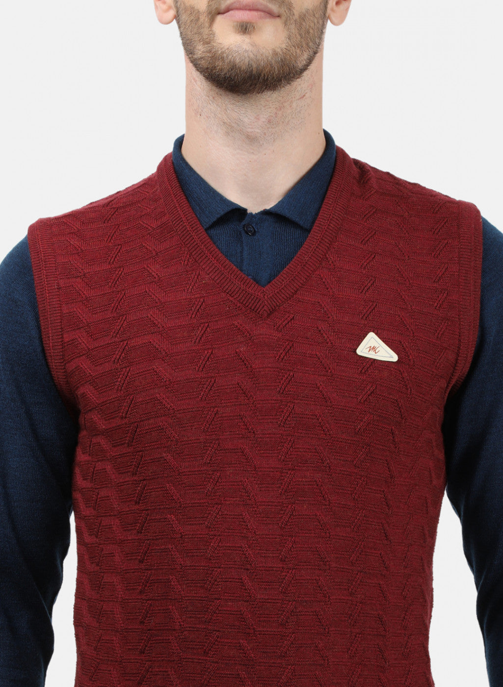 Men Maroon Self Sweater