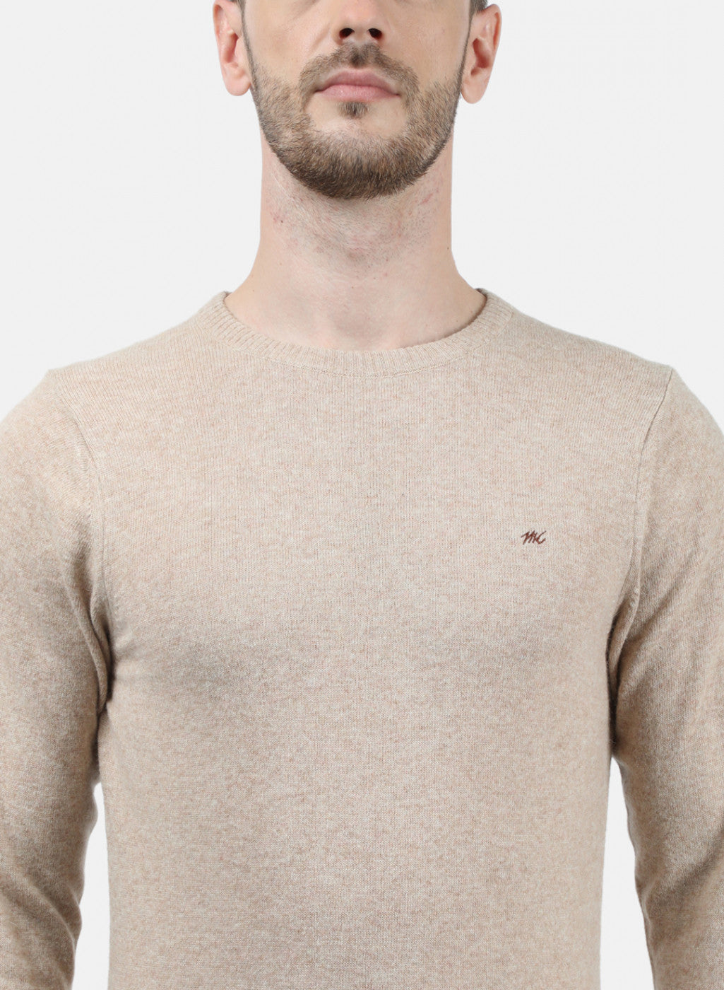 Men Beige Solid Pullover