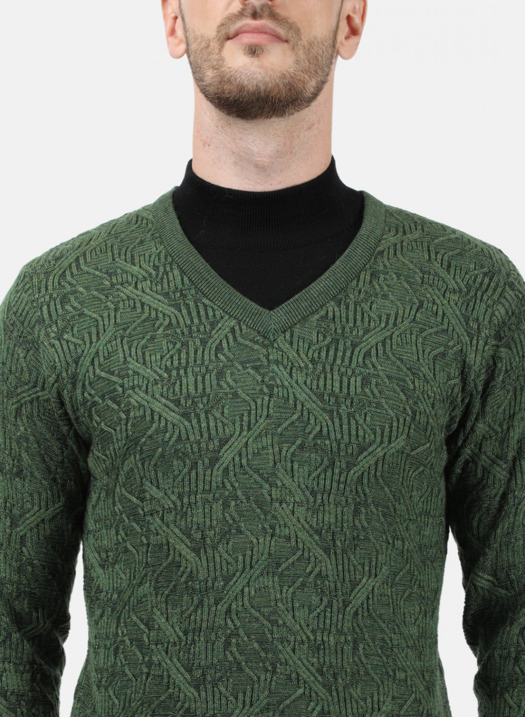 Men Green Self Pullover