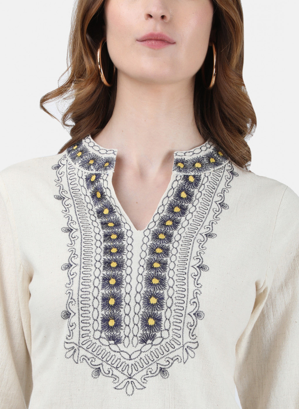 Womens Beige Embroidered Top