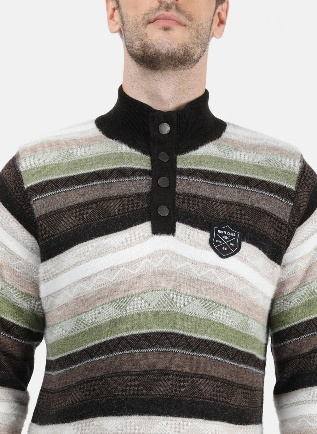 Men Brown & Green Solid Pullover