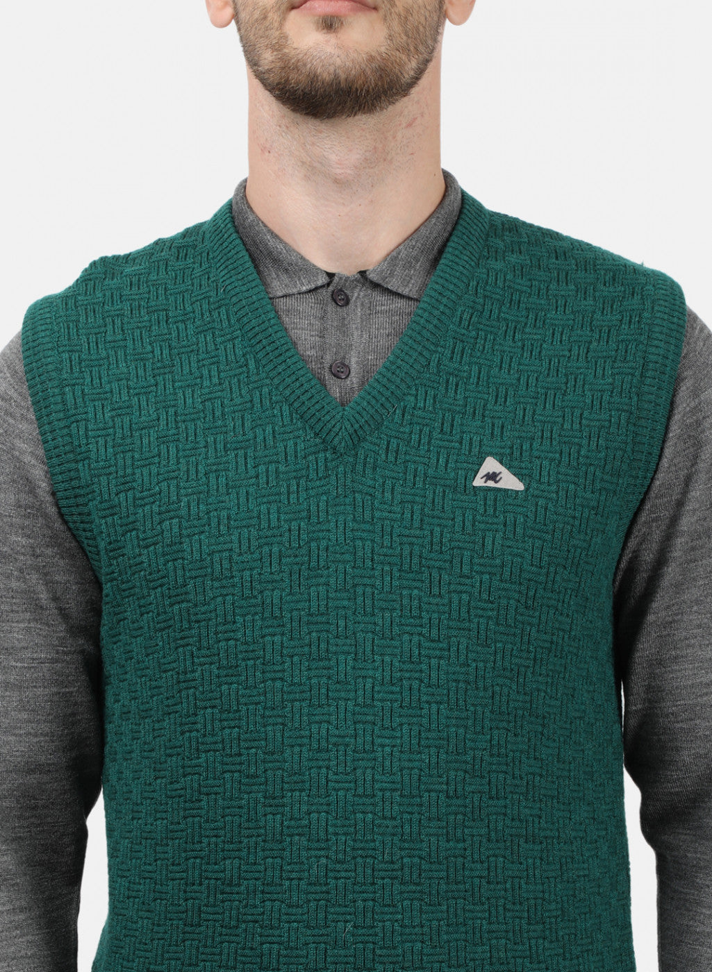 Men Green Self Sweater