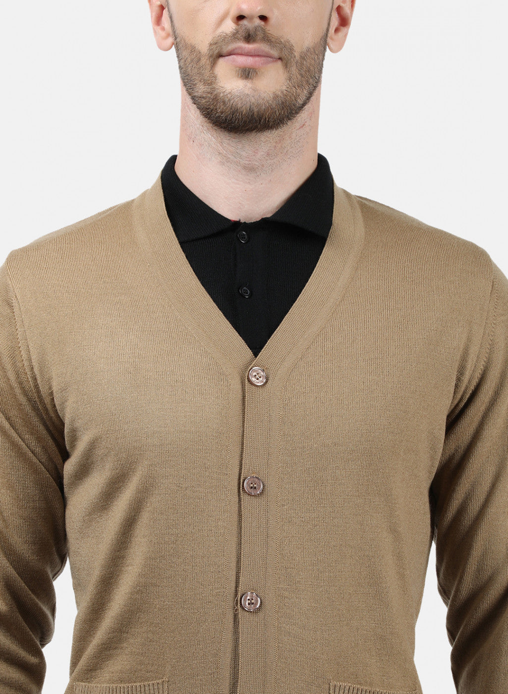 Men Beige Solid Cardigan