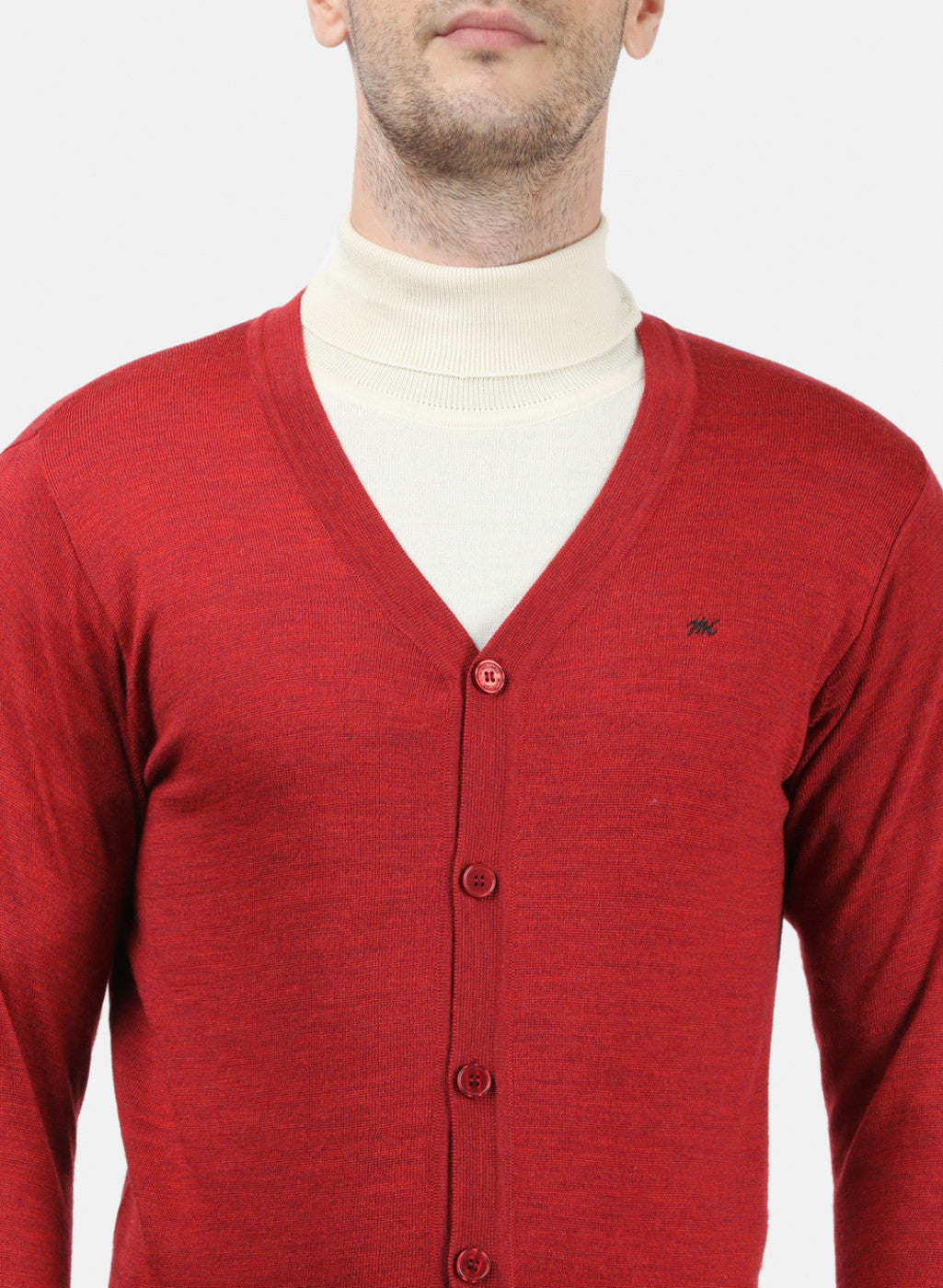 Men Red Solid Cardigan