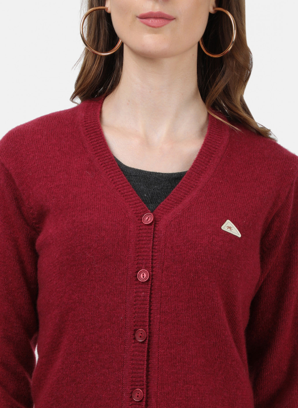 Women Maroon Solid Cardigan