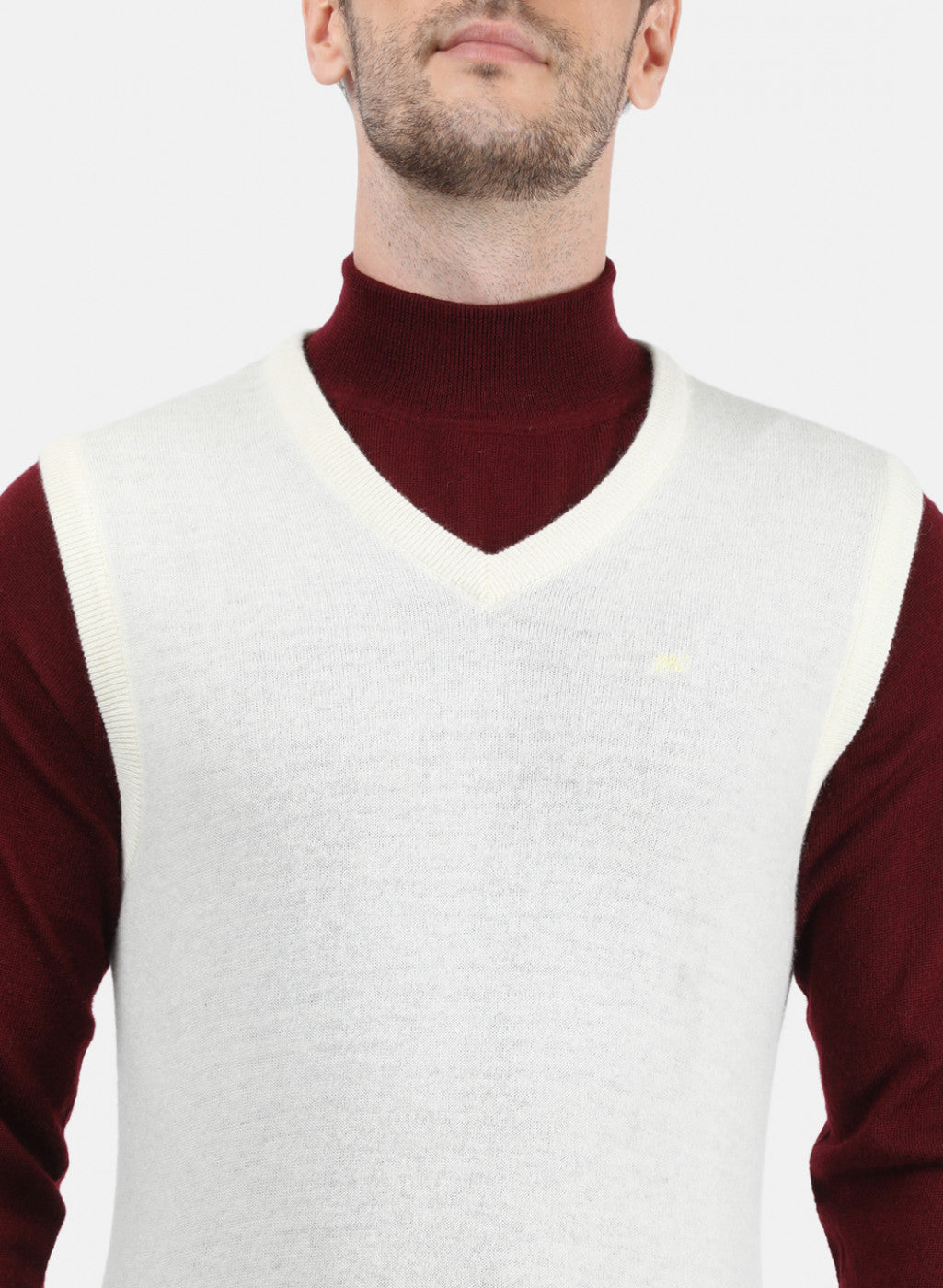 Men White Solid Sweater