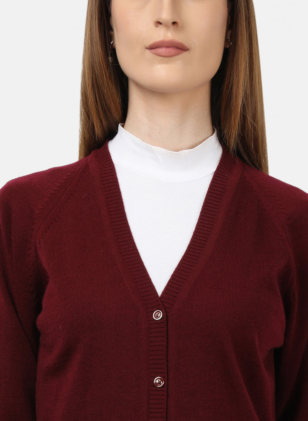 Women Maroon Solid Cardigan