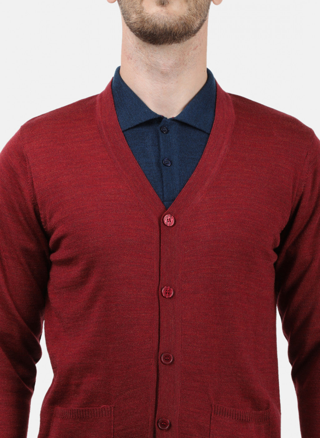 Men Maroon Solid Cardigan