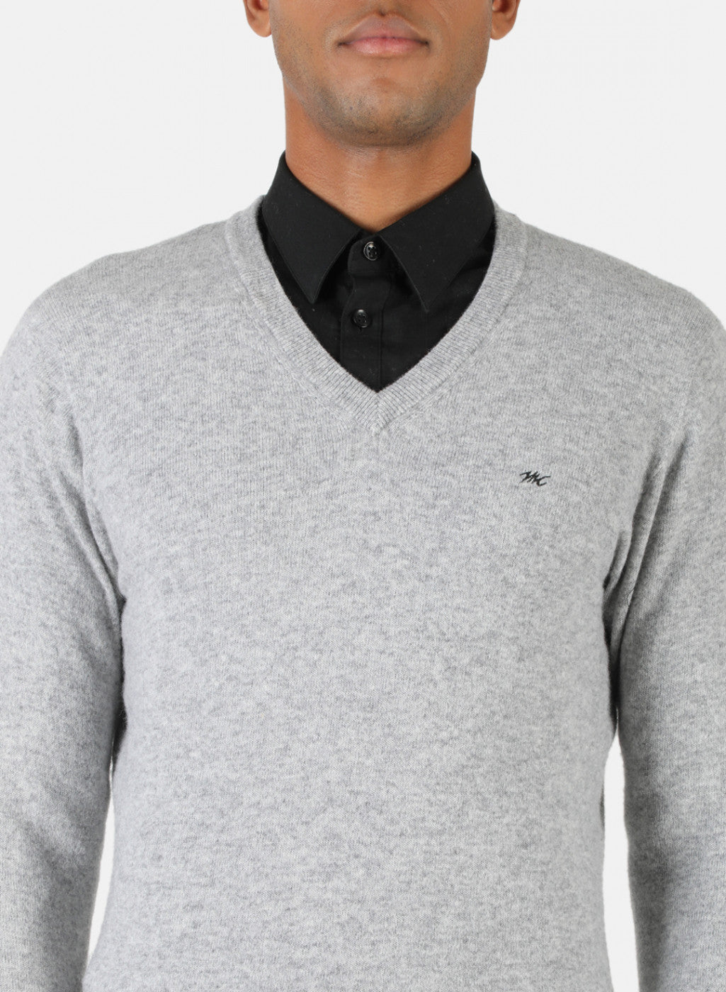 Men Light Grey Solid Pullover