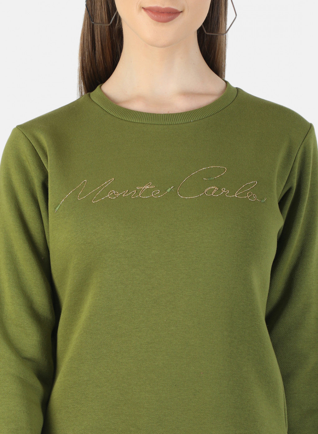 Women Green Embroidered Sweatshirt