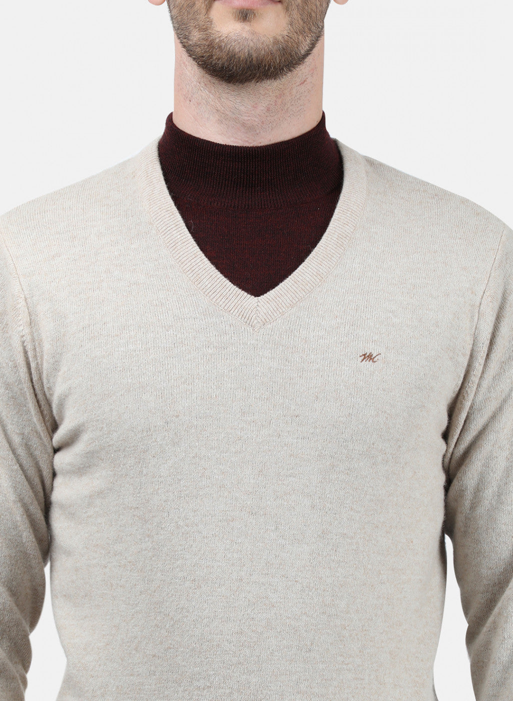 Men Beige Solid Pullover