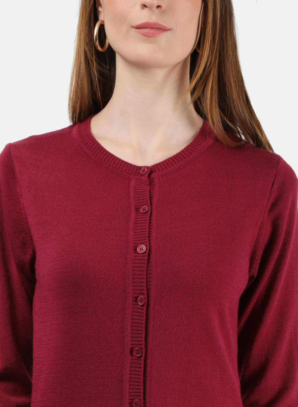 Women Maroon Solid Cardigan