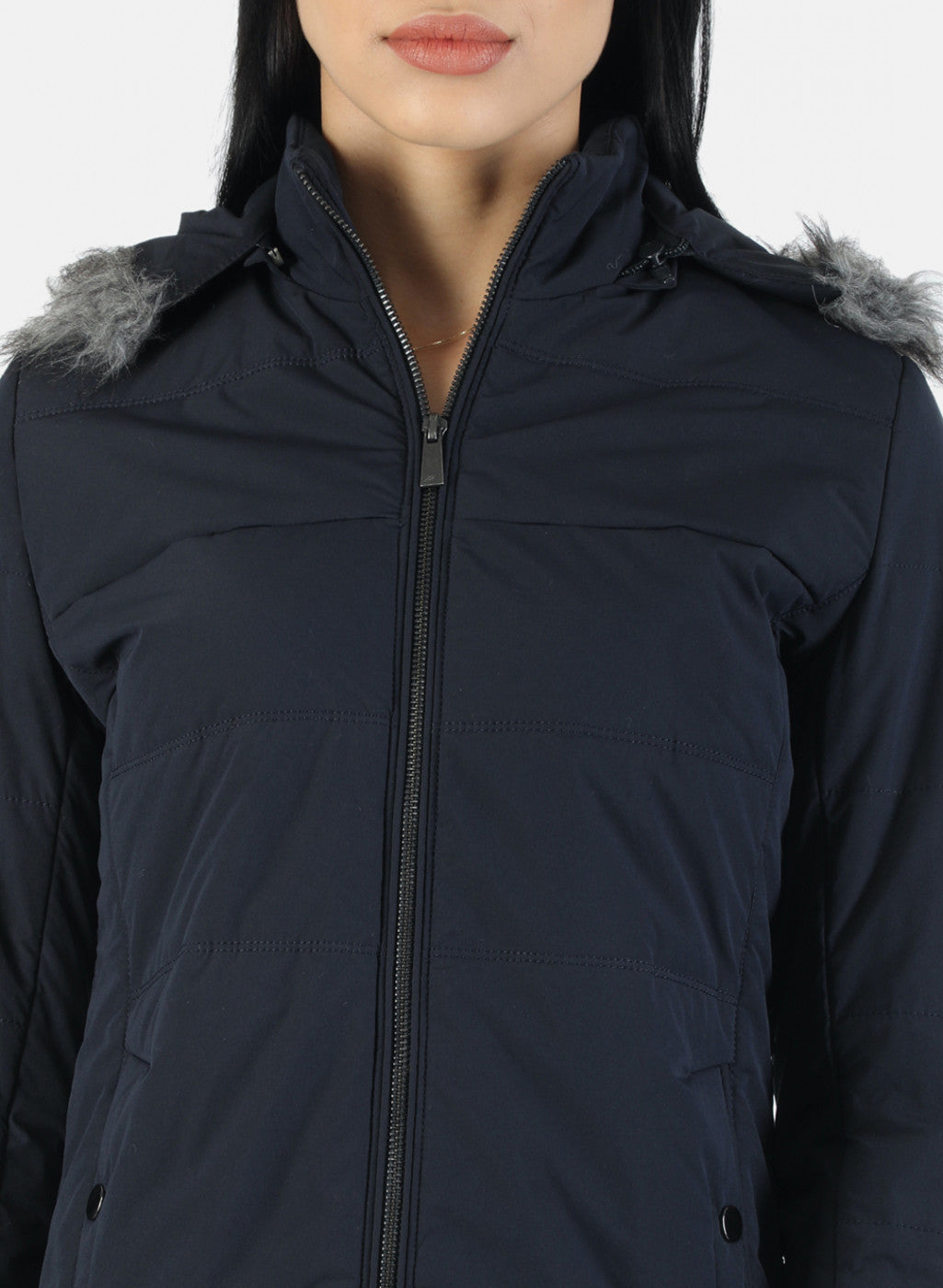 Women Navy Blue Plain Jacket