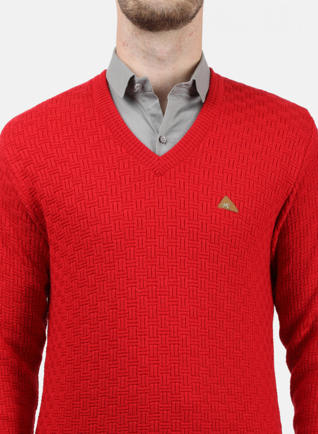 Men Red Self Pullover