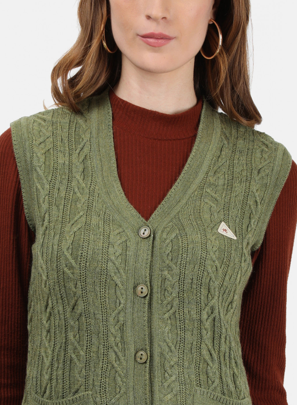 Women Olive Self Cardigan