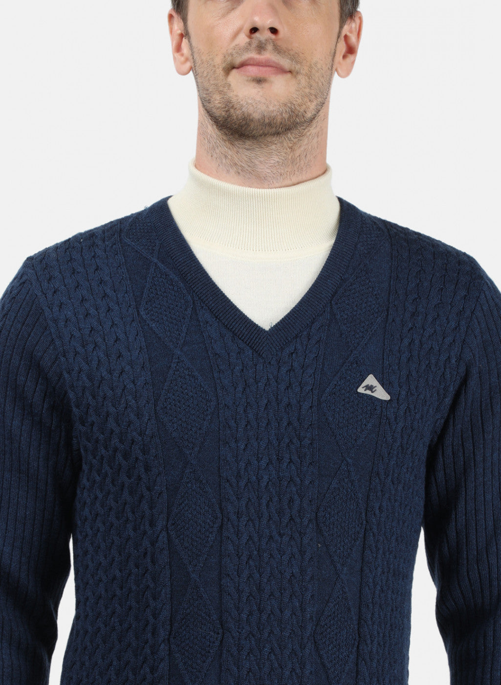 Men NAvy Blue Self Design Pullover