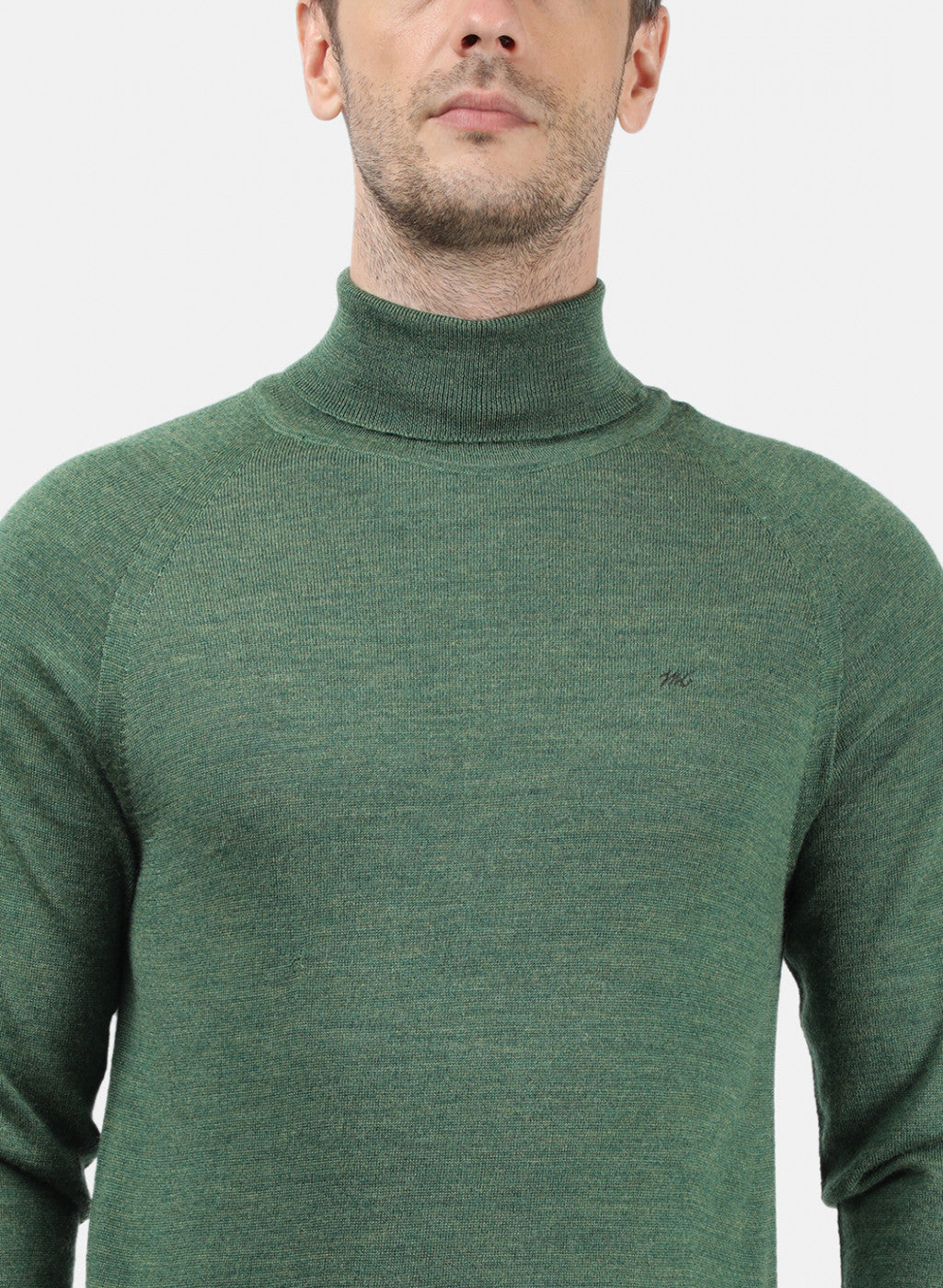 Men Green Melange Solid Pullover