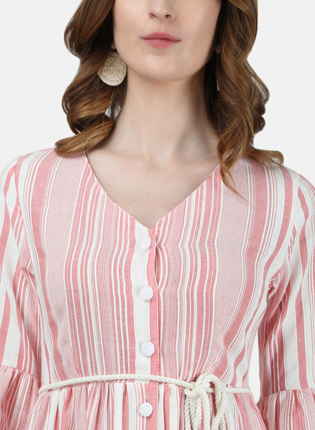 Womens Off White & Pink Stripe Tunic