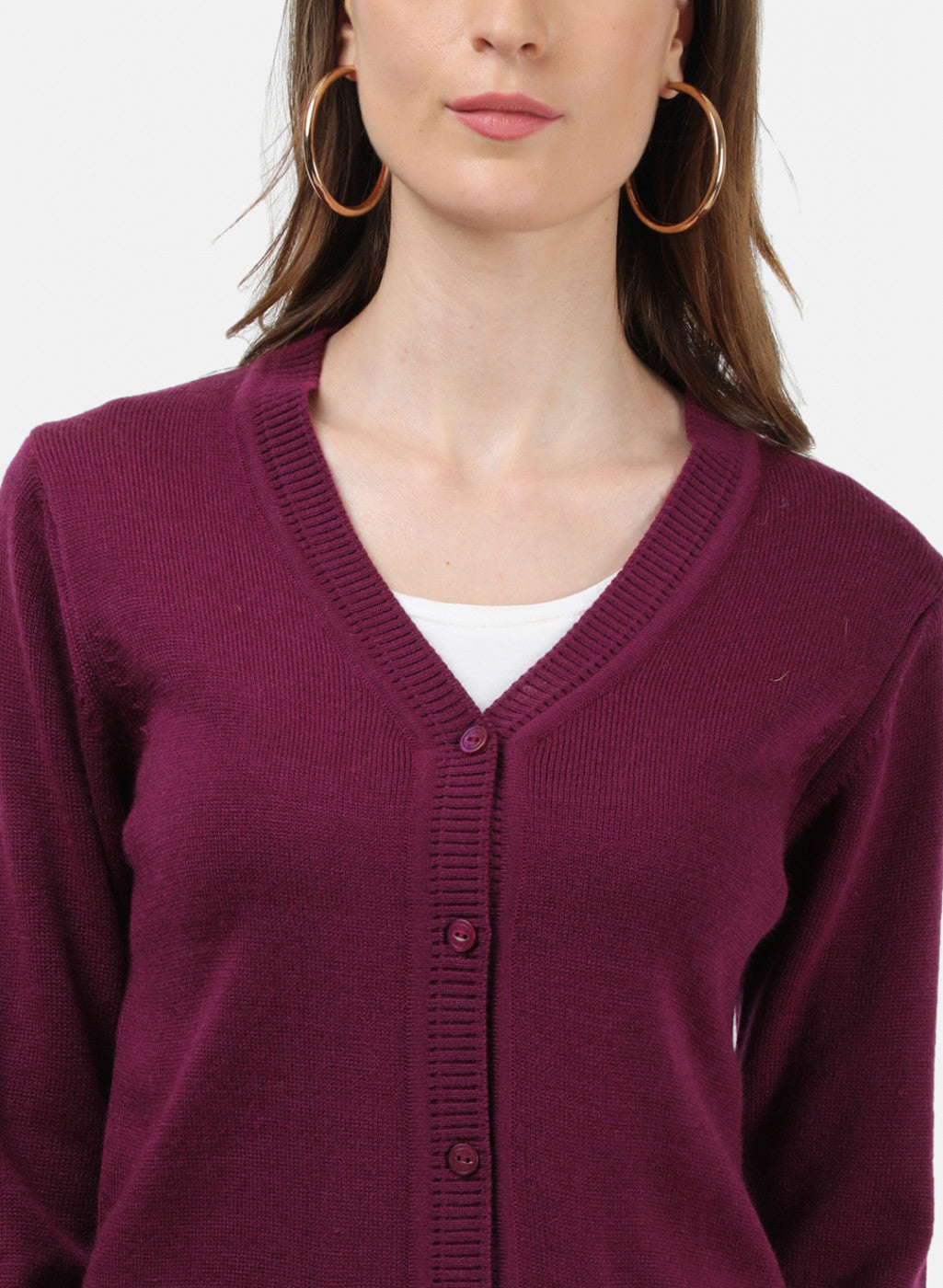 Women Purple Solid Cardigan