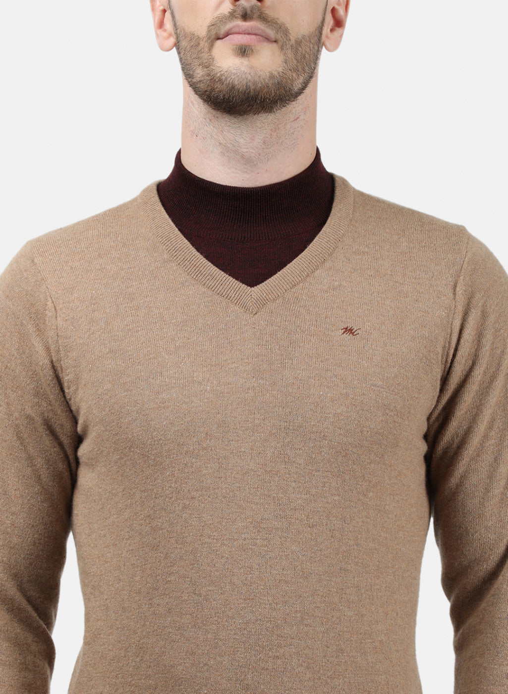 Men Beige Solid Pullover