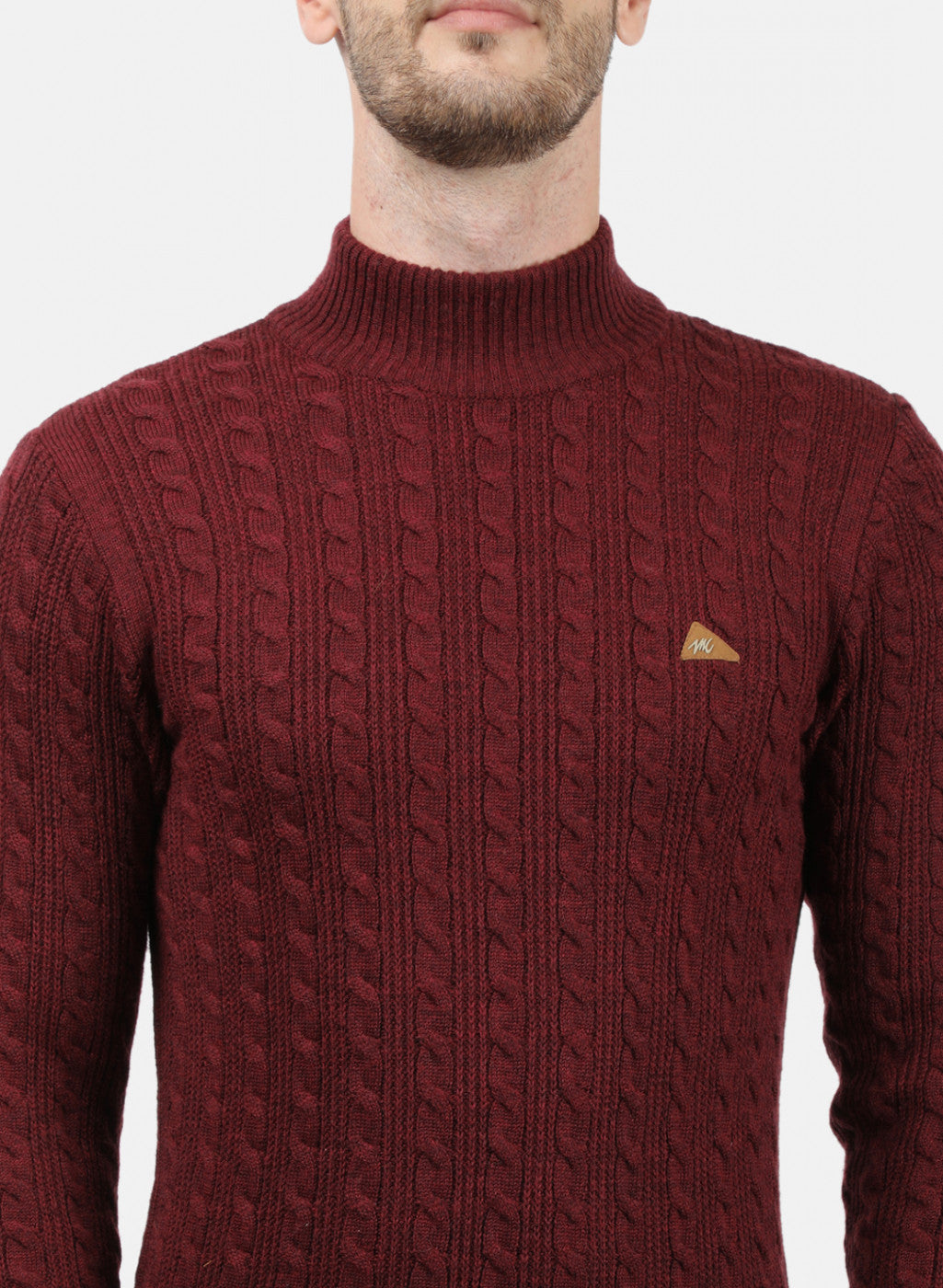 Men Maroon Self Pullover