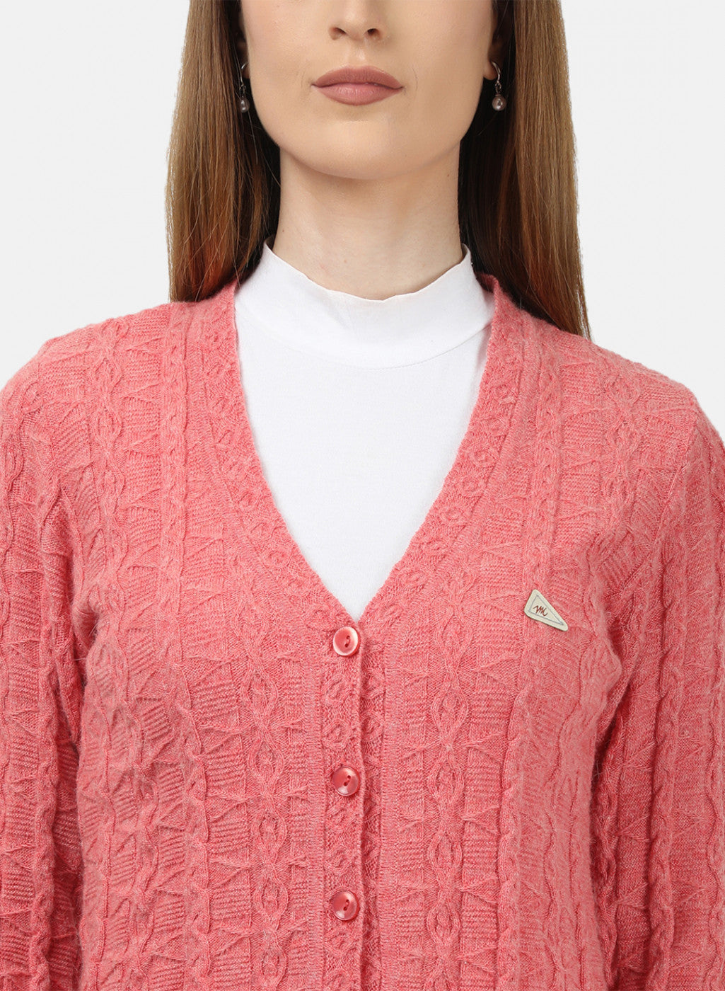 Women Light Red Self Design Cardigan