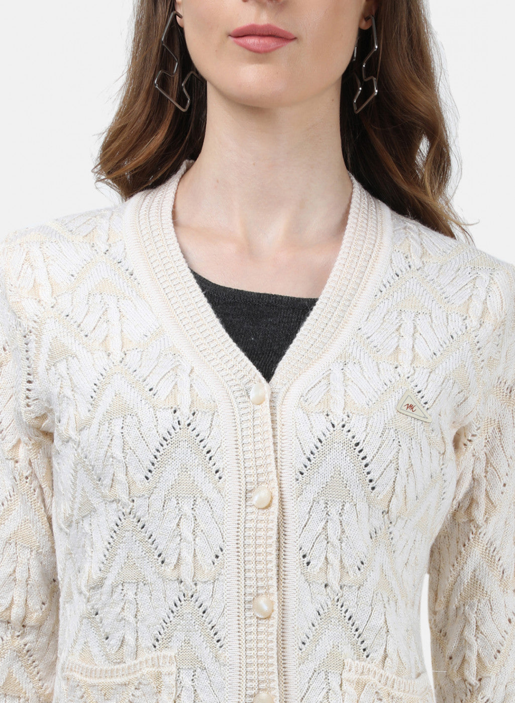 Women White Self Cardigan