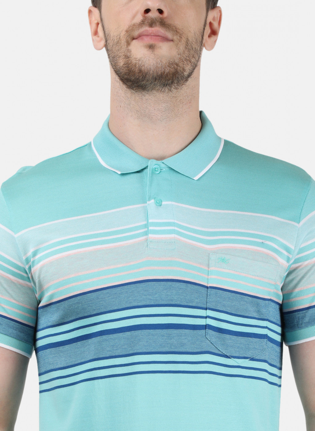 Mens Sea Green Stripe Collar T-Shirts