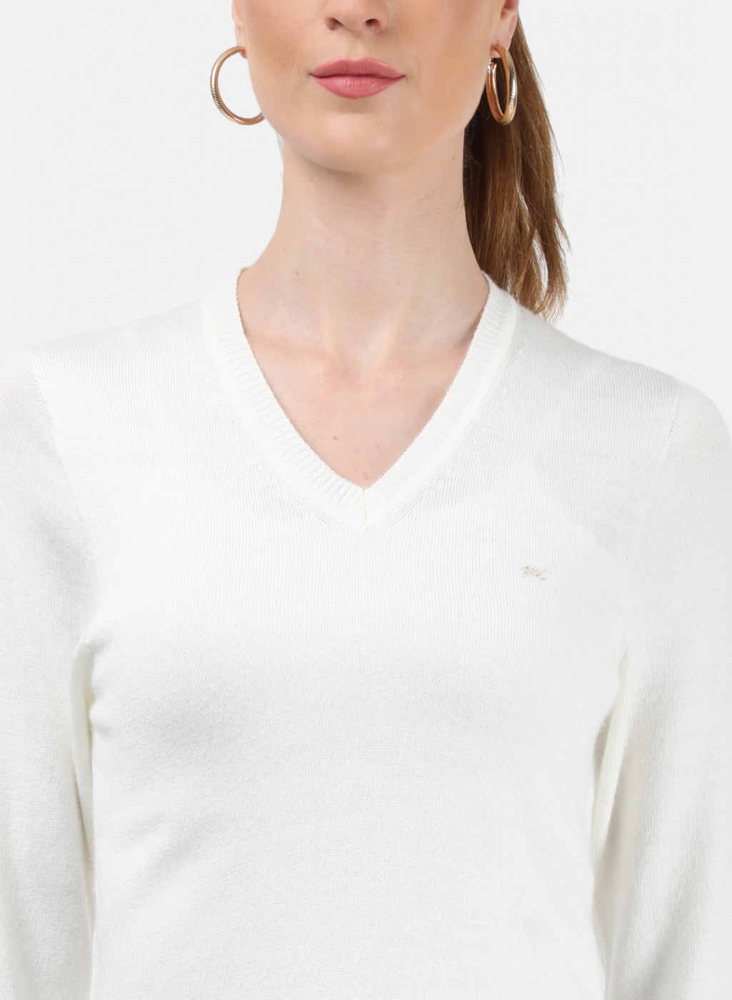 Women White V Neck Top