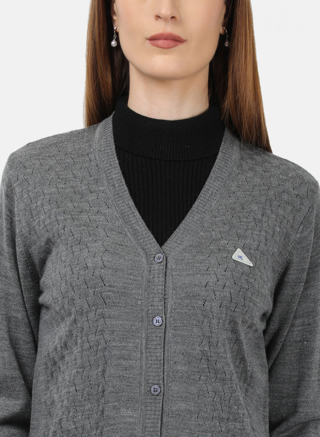 Women Grey Self Design Cardigan