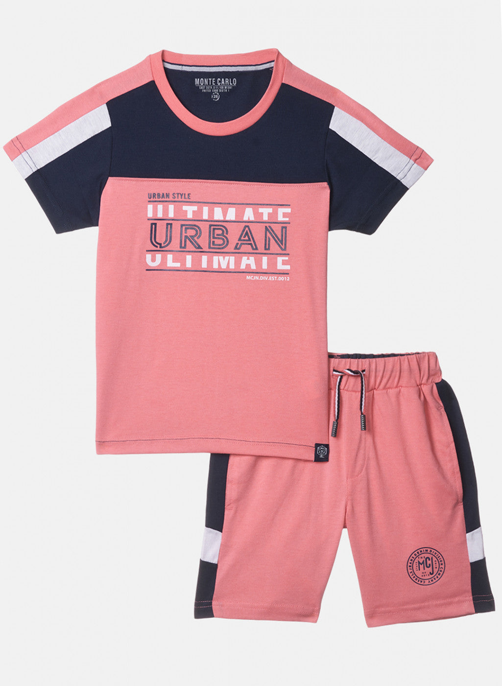 Boys Peach Printed Bermuda Set