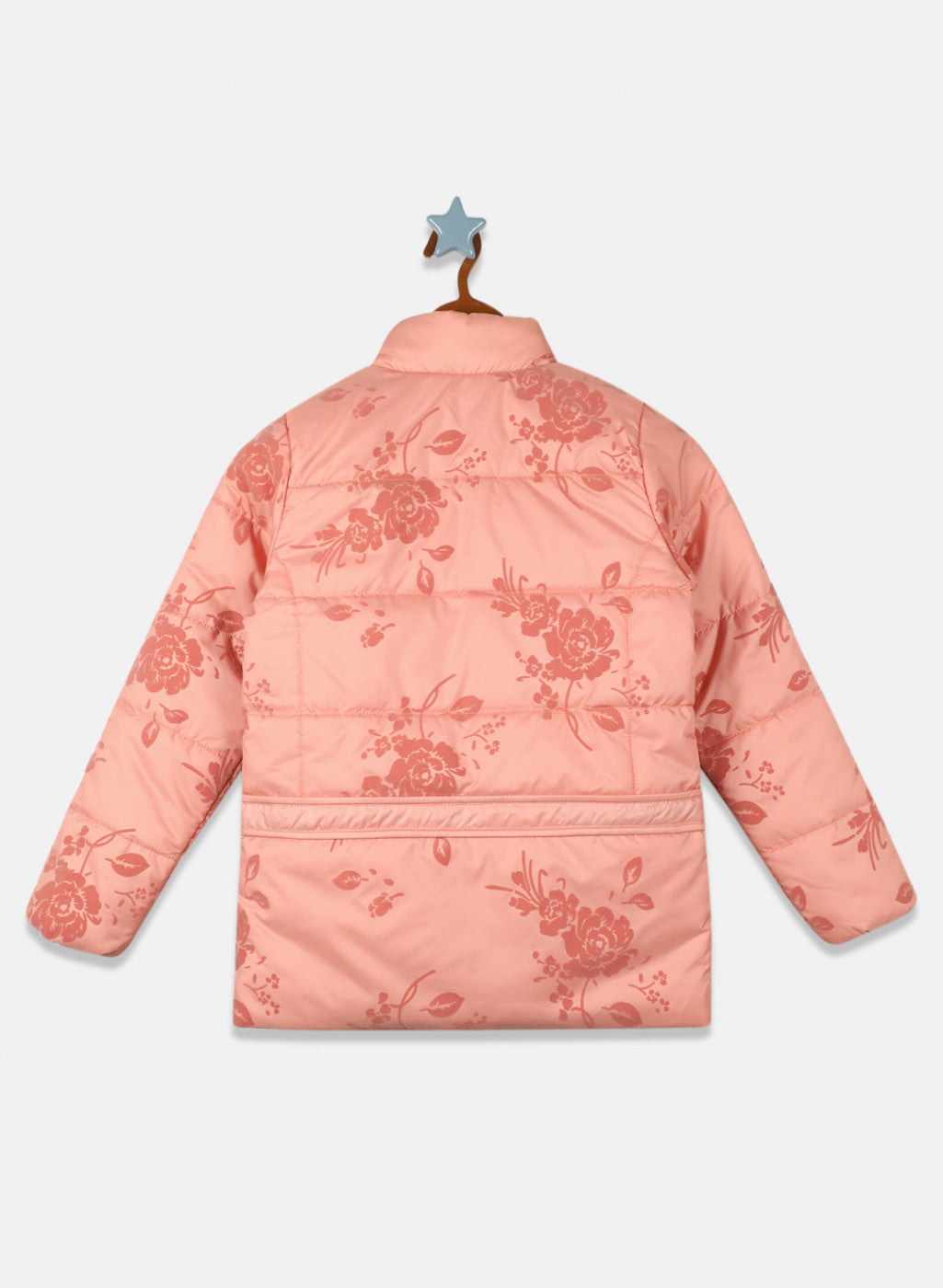 Girls Peach Printed Jacket
