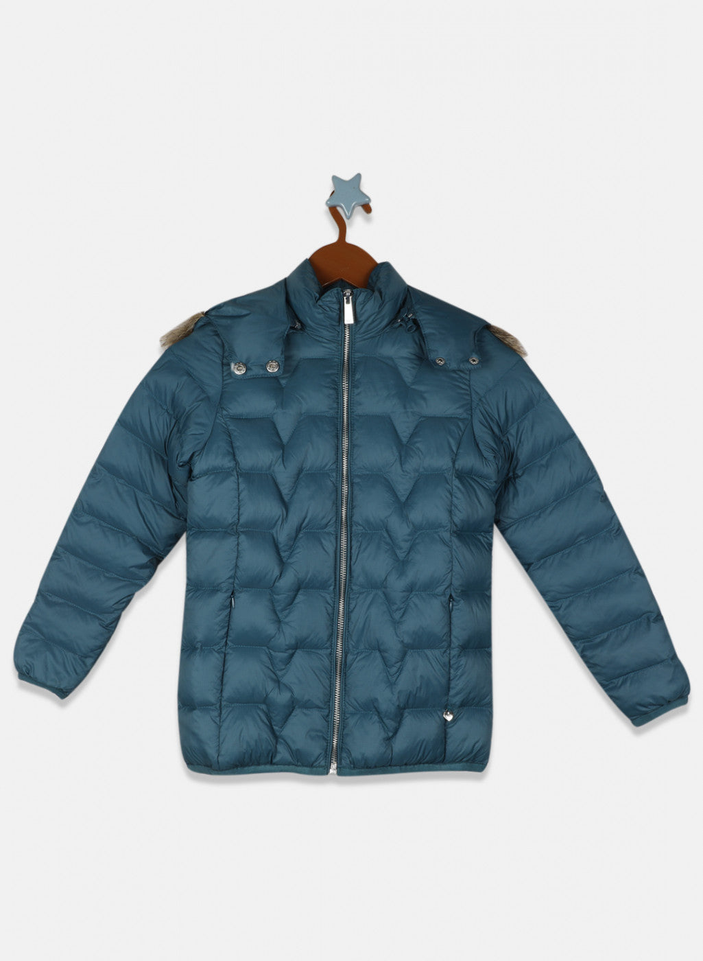 Girls Teal Blue Solid Jacket