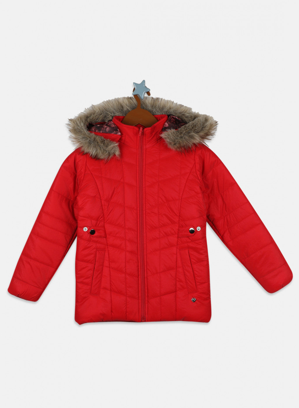 Girls Red Solid Jacket